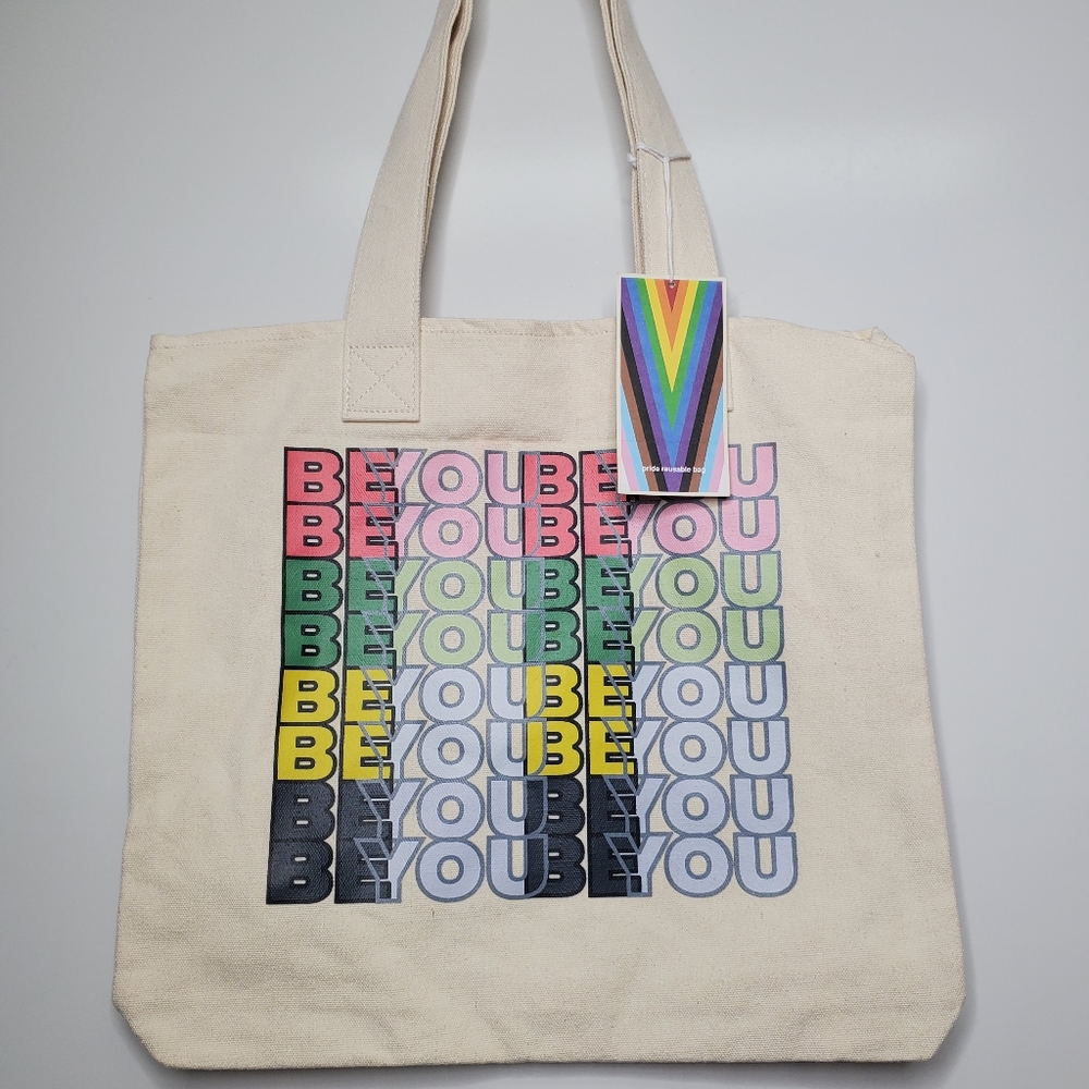 NWT BE YOU Rainbow Pride LGBTQ Tote Bag Reusable Canvas Gay Queer Positivity